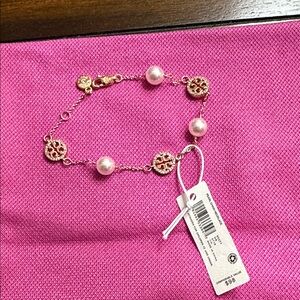 Tory Burch Gold and Pink Pearl Bracelet